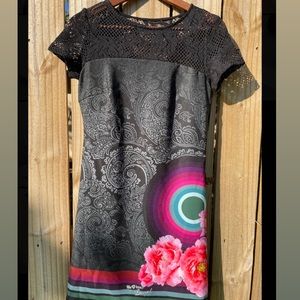 Desigual Mini Lace Black Dress Size 36 Small
